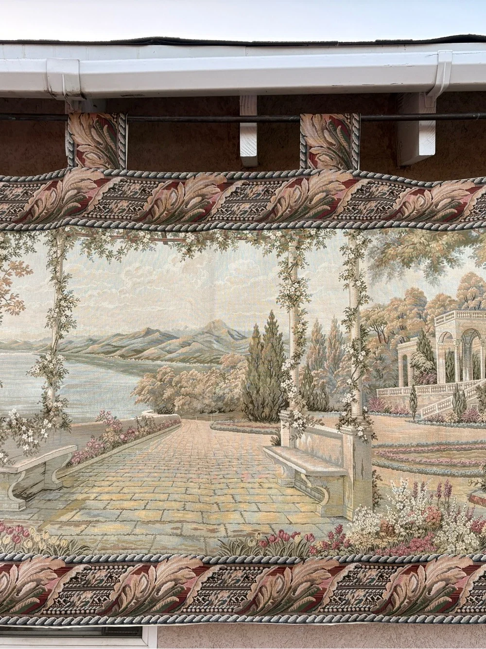 Vintage Italian balcony terrace at Lake Woven Wall decoration  tapestry 77x43